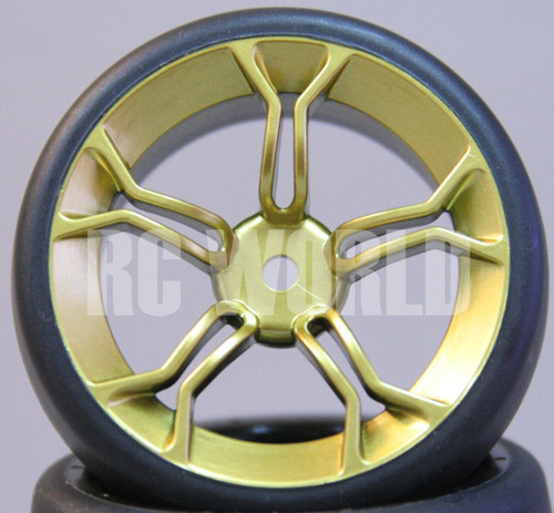 RC Car 1/10 DRIFT WHEELS TIRES Package 3MM Offset ALL GOLD 5 Star Burst