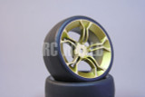 RC Car 1/10 DRIFT WHEELS TIRES Package 3MM Offset ALL GOLD 5 Star Burst