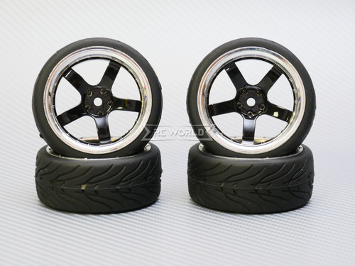 1/10 STREET Wheels 6MM Offset BLACK 5 Star W/ Chrome LIP *4pcs*