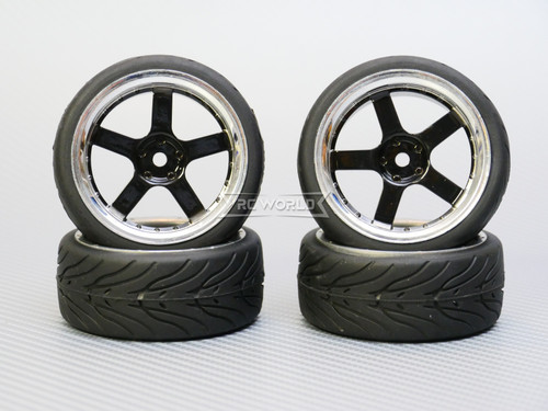  1/10 STREET Wheels 3MM Offset BLACK 5 Star W/ Chrome LIP *4pcs*