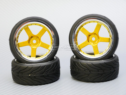 1/10 STREET Wheels 3MM Offset GOLD 5 Star W/ Chrome LIP *4pcs*