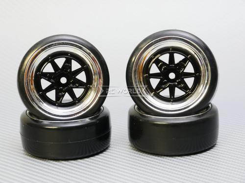 1/10 DRIFT WHEELS Vintage 3MM Offset BLACK Work Star W/ Chrome LIP *4pcs*