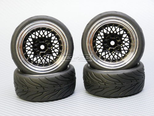 1/10 STREET Wheels Vintage 3MM Offset BLACK Work Mesh W/ Chrome LIP *4pcs*