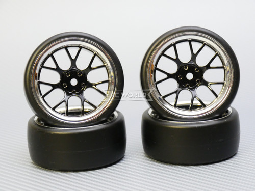 1/10 DRIFT Wheels 6MM Offset BLACK  Web W/ Chrome LIP *4pcs*