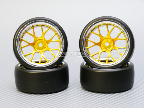 1/10 DRIFT Wheels 6MM Offset GOLD  Web W/ Chrome LIP *4pcs*