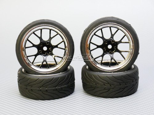 1/10 STREET Wheels 6MM Offset BLACK Web W/ Chrome LIP *4pcs*