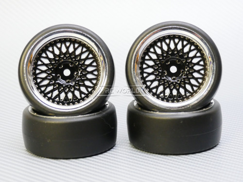 1/10 DRIFT Wheels 3MM Offset BLACK Mesh W/ Chrome LIP *4pcs*