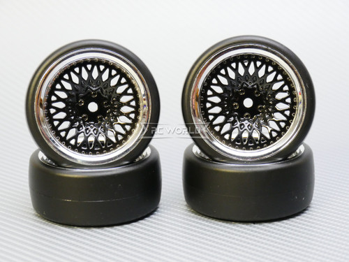 1/10 DRIFT Wheels 6MM Offset BLACK Mesh W/ Chrome LIP *4pcs*