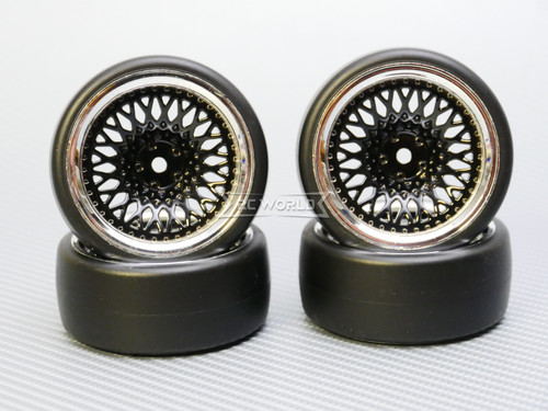 1/10 DRIFT Wheels 9MM Offset BLACK Mesh W/ Chrome LIP *4pcs*