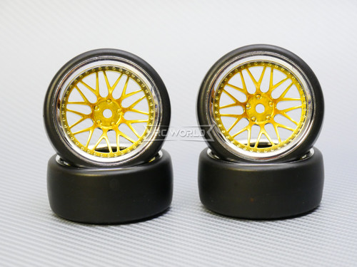 1/10 DRIFT Wheels 9MM Offset GOLD 3 Piece W/ Chrome LIP *4pcs*