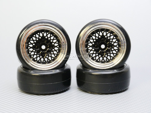 1/10 DRIFT WHEELS Vintage 3MM Offset BLACK Work Mesh W/ Chrome LIP *4pcs*