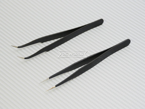 High Precision Metal TWEEZERS Tools 2 PIECES Set - BLACK -