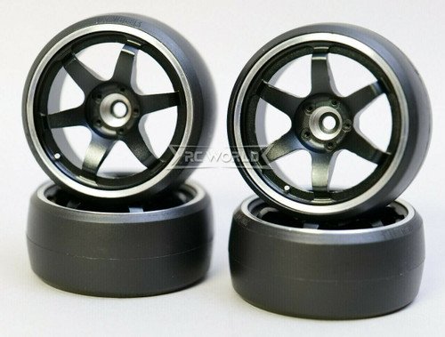 Fly Wheels RC 1/10 Large 2.2 METAL WHEELS 56mm + STREET Tire - BLACK - 5 Star