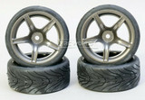 RC 1/10 Street WHEELS TIRES Package 3MM Offset GUN METAL  5 STAR