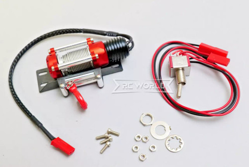 RC 1/10 Scale ELECTRIC WINCH W/ SWITCH Metal For Trucks -RED-