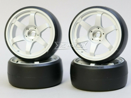 Fly Wheels RC 1/10 Large 2.2 METAL WHEELS 56mm + DRIFT Tire - SILVER - 5 Star