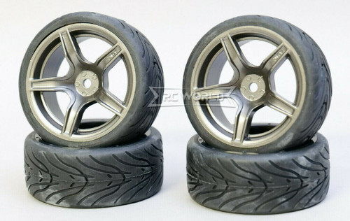 RC 1/10 Street WHEELS TIRES Package 3MM Offset GUN METAL 5 STAR