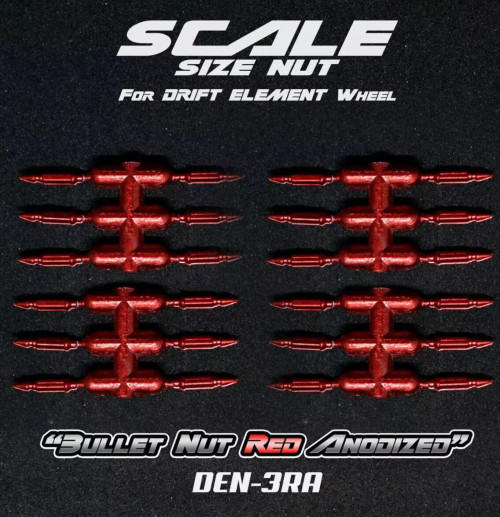 DS Racing 1/10 SCALE NUTS -BULLET RED (24 PCS) #DEN-3RA