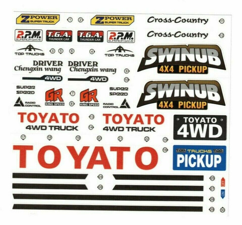 RC 1/10 Car Truck TOYOTA 4X4 Truck DECALS STICKERS 6"x4" Sheet