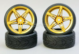 RC 1/10 Car Wheels 5 STAR GOLD  W/ Semi Slick Street (4pcs)