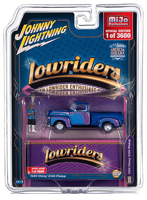 JL 1/64 Die Cast 1950 CHEVY PICKUP Low Rider W/ Figure -BLUE-