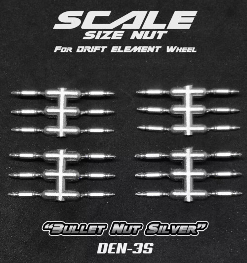 DS Racing 1/10 SCALE NUTS -BULLET SILVER (24 PCS) #DEN-3S