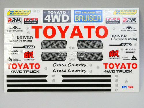 RC 1/10 Car Truck TOYOTA 4X4 Truck DECALS STICKERS 6"x4" Sheet RED