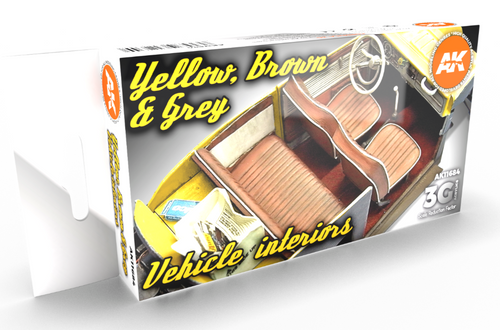 AK Interactive 3G Yellow, Brown & Grey Vehicle Interiors Set AK-11684