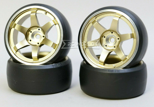 Fly Wheels RC 1/10 Large 2.2 METAL WHEELS 56mm + DRIFT Tire - BRONZE - 5 Star