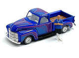 JL 1/64 Die Cast 1950 CHEVY PICKUP Low Rider W/ Figure -BLUE-