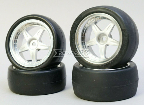 Kawada 1/10 Car Wheels STAGGER 5 STAR Plated WIDE + NARROW w/ TIRES -SLICKS-