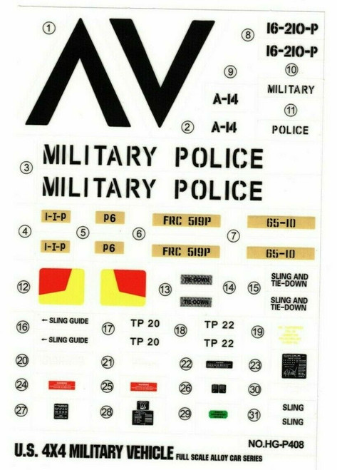 RC 1/10 Car Truck MILITARY POLICE Decals Stickers 5"x8" Sheet