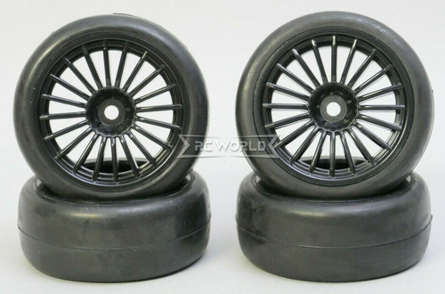 1/10 RC Car SLICKS Racing WHEELS + TIRES Set 3mm offset (4PCS) BLACK 62MM